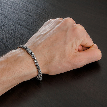 Серебряный браслет, плетение Арабский Бисмарк с золотыми накладками, ширина 5,4 мм