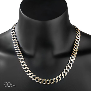 Серебряная широкая мужская цепь, плетение Панцирь, с палладированием звеньев, ширина 1,1 см