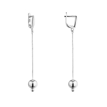 Серебряные серьги с шарами на цепях, длина 5,5 см, родирование