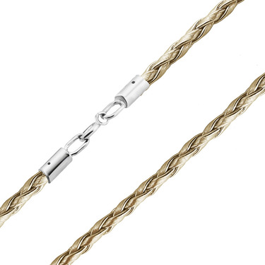 Ювелирный шнурок Гайтан золотистый, Плетеная Экокожа 2,8 мм с серебряным замком, Родирование