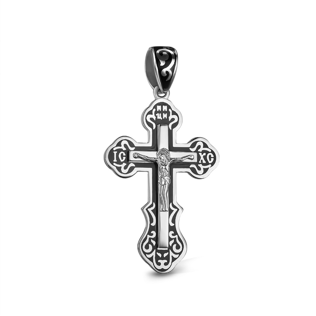 Серебряный мужской крестик, покрытие эмаль черная - купить в Ювелирном  магазине Silveroff