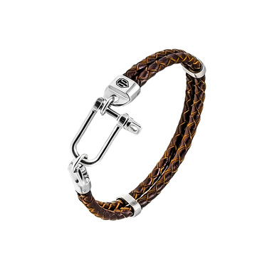 Браслет из плетеной кожи с серебряными вставками World of Tanks