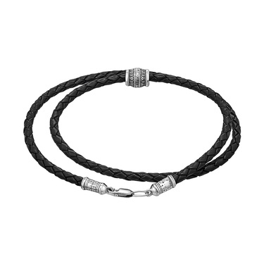 Ювелирный шнурок Гайтан черный, Натур. кожа 4 мм с серебряной вставкой 