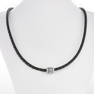 Ювелирный шнурок Гайтан черный, Натур. кожа 4 мм с серебряной вставкой 