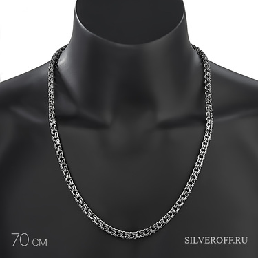 Серебряная цепь мужская, плетение Ручной Бисмарк с чернением, ширина 6,8 мм