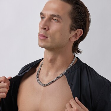 Серебряная цепь с чернением, плетение Королевская мантия, ширина 1 см