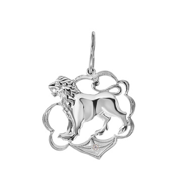 Серебряная подвеска с фианитом и родием, Лев