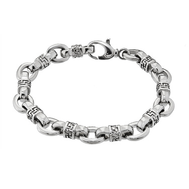 Серебряный литой мужской браслет с орнаментом Перунов цвет, родий, ширина 1 см