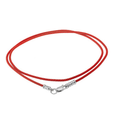 Ювелирный шнурок Гайтан красный, Шелк 2 мм с серебряным замком, Родирование