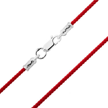Ювелирный шнурок Гайтан красный, Шелк 2 мм с серебряным замком, Родирование