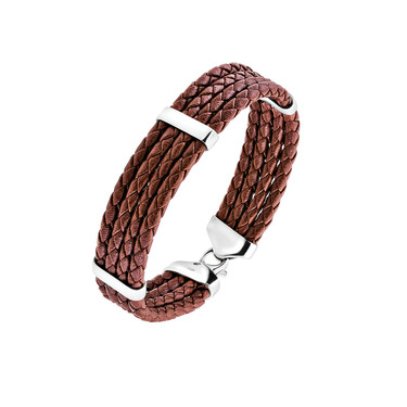 Браслет из плетеной кожи с серебряными вставками, ширина 1,5 см