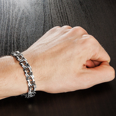 Серебряный мужской браслет, плетение Арабский Бисмарк с чернением, ширина 1 см