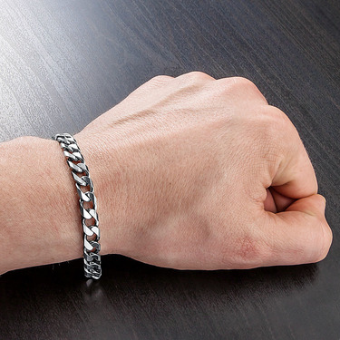 Серебряный мужской браслет, плетение Панцирное, с чернением, ширина 7 мм