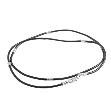 Ювелирный шнурок Гайтан черный, Каучук 2 мм с серебряными вставками и замком, Родирование