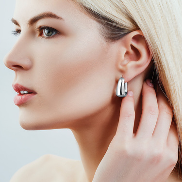 Серебряные серьги квадратной формы, покрытие родий