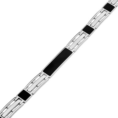 Серебряный браслет, полужесткое плетение, вставка оникс, ширина 0,8 см