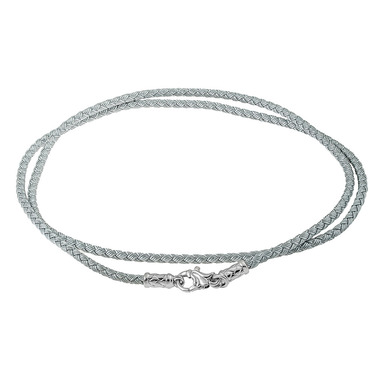 Ювелирный шнурок Гайтан серебристый, Шелк 3 мм с серебряным замком, Родирование