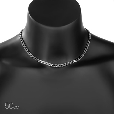 Серебряная цепочка, плетение двойной ромб с чернением и родием, ширина 5,3 мм