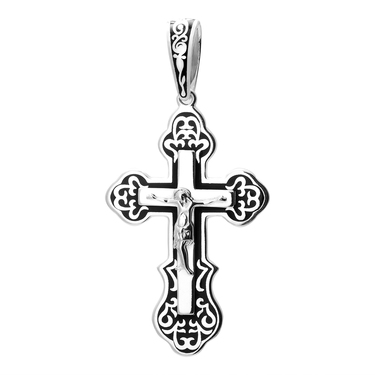 Серебряный мужской крест с черной эмалью