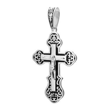 Серебряный мужской крест с черной эмалью