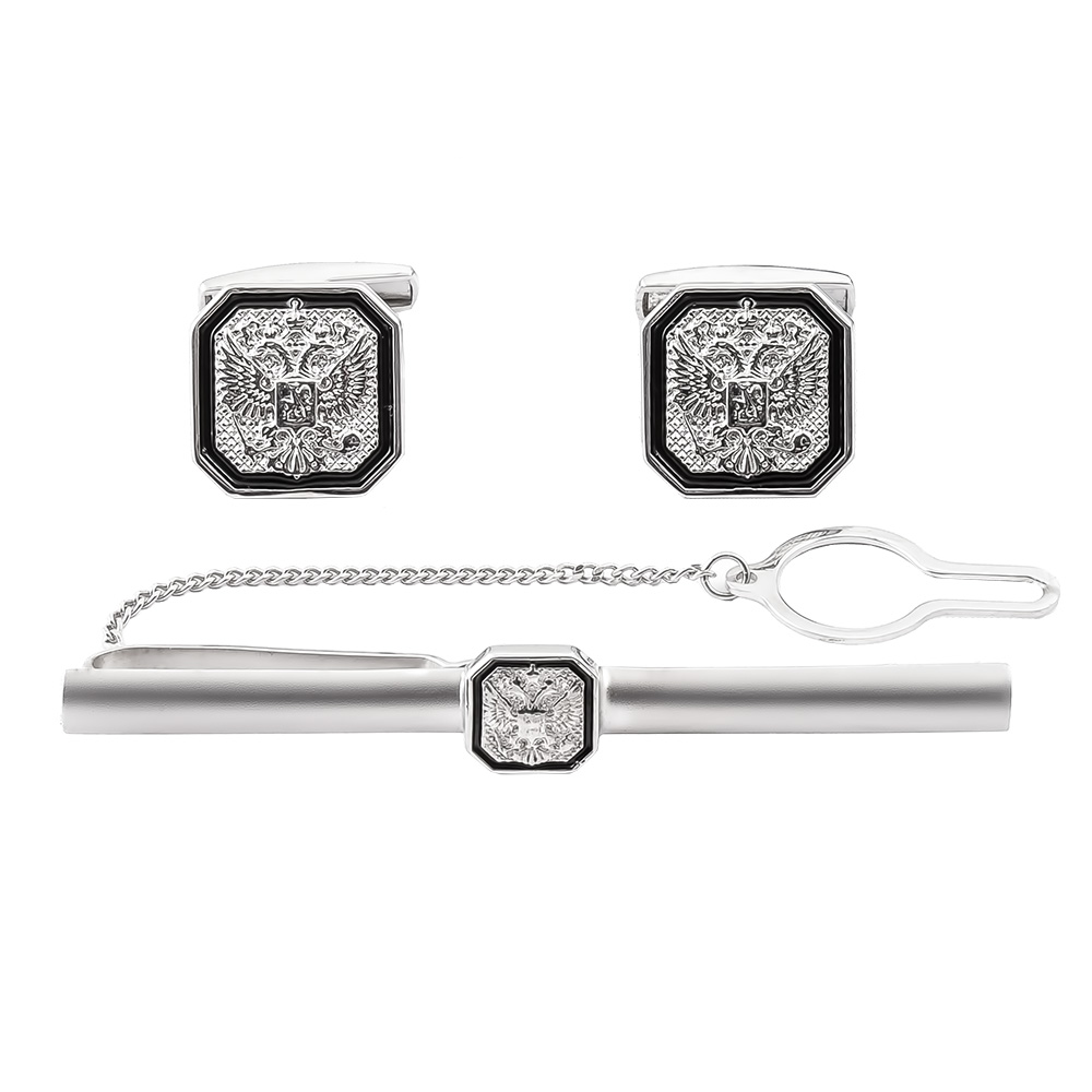 Серебряный зажим для галстука Герб России - Двуглавый орел, в родии Зажим для галстука,Серебро,с вставкой Без вставок,РОССИЯ