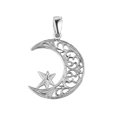 Серебряная подвеска Звезда в полумесяце, родий