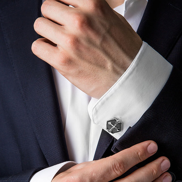 Серебряные запонки Virtus - Хищник, с эмалью