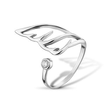 Серебряное женское кольцо "Крыло" с белым фианитом, родий