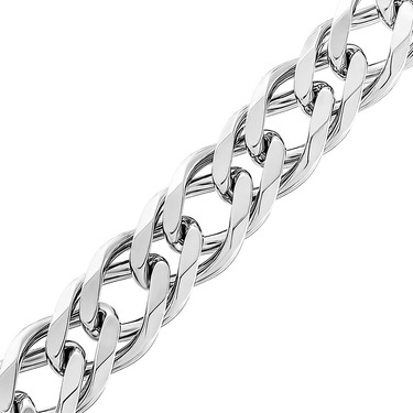 Толстая серебряная мужская цепь, плетение Двойной ромб, родий, ширина 1,3 см