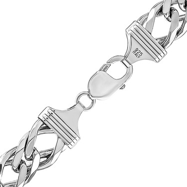 Толстая серебряная мужская цепь, плетение Двойной ромб, родий, ширина 1,3 см