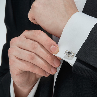 Серебряные запонки в рубашку с фианитами, родий