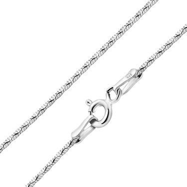 Серебряная цепочка, плетение снейк круглый с лазерной насечкой, покрытие родий, ширина 1 мм