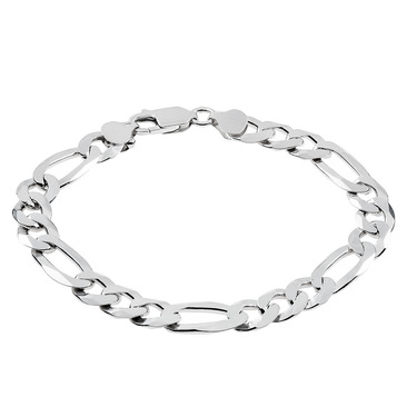 Серебряный мужской браслет, плетение Картье (Фигаро), родированный, ширина 0,9 см