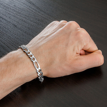 Серебряный мужской браслет, плетение Картье (Фигаро), родированный, ширина 0,9 см