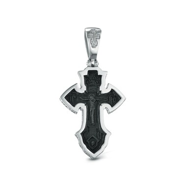 Серебряный мужской крестик, покрытие родием, вставка черное дерево