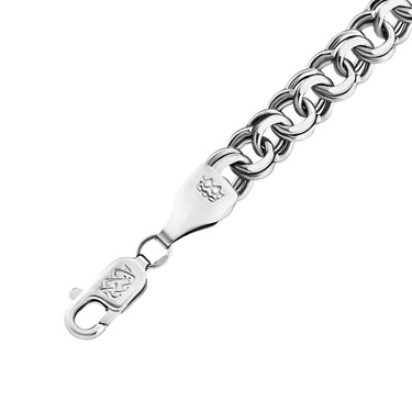 Серебряный мужской браслет, плетение Бисмарк с огранкой, родирование, ширина 0,8 см