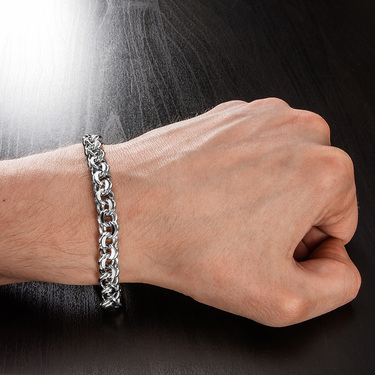 Серебряный мужской браслет, плетение Бисмарк с огранкой, родирование, ширина 0,8 см