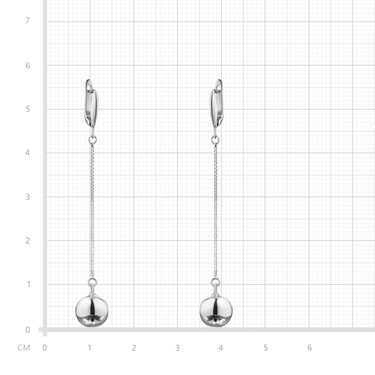 Серебряные серьги с шарами 10мм. на цепях, длина 5,7 см, родирование