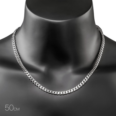 Серебряная цепочка, плетение панцирное, родированное, ширина 5 мм