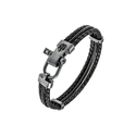 Браслет на руку,Серебро,Натуральная кожа,с вставкой Серебряная вставка Черная цвета,с замком Карабинный,РОССИЯ