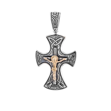 Серебряный православный крест с золотой накладкой и чернением "Единение"
