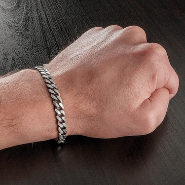 Серебряный мужской браслет, плетение Панцирное, покрытие палладий, ширина 7 мм