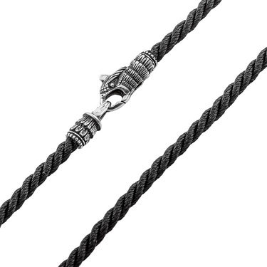 Ювелирный шнурок Гайтан черный, Шелк 3 мм с серебряным замком "Верный орел", Чернение