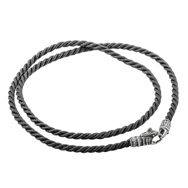 Ювелирный шнурок Гайтан черный, Шелк 3 мм с серебряным замком 