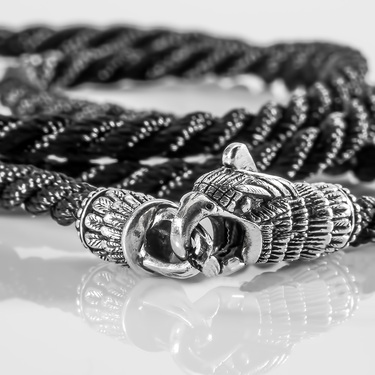 Ювелирный шнурок Гайтан черный, Шелк 3 мм с серебряным замком 