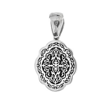 Серебряная подвеска Казанская икона Божией Матери, эмаль бирюза/черная