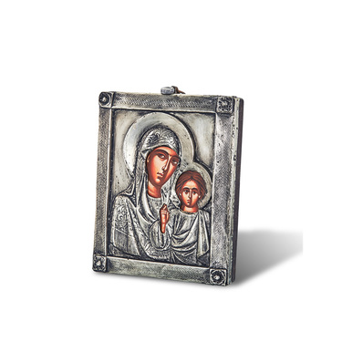 Православная икона Казанской Божией Матери, Антик, 14х18 см, серебро, гальваника