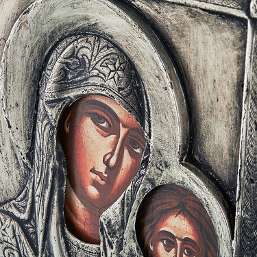 Православная икона Казанской Божией Матери, Антик, 14х18 см, серебро, гальваника