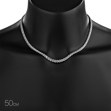 Серебряная женская цепочка, плетение Нонна, родированная, ширина 5,3 мм