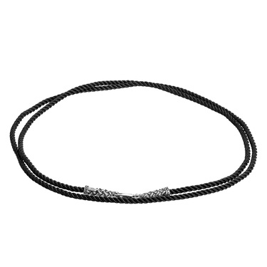 Ювелирный шнурок Гайтан черный, Шелк 2 мм с серебряным ажурным замком, Чернение